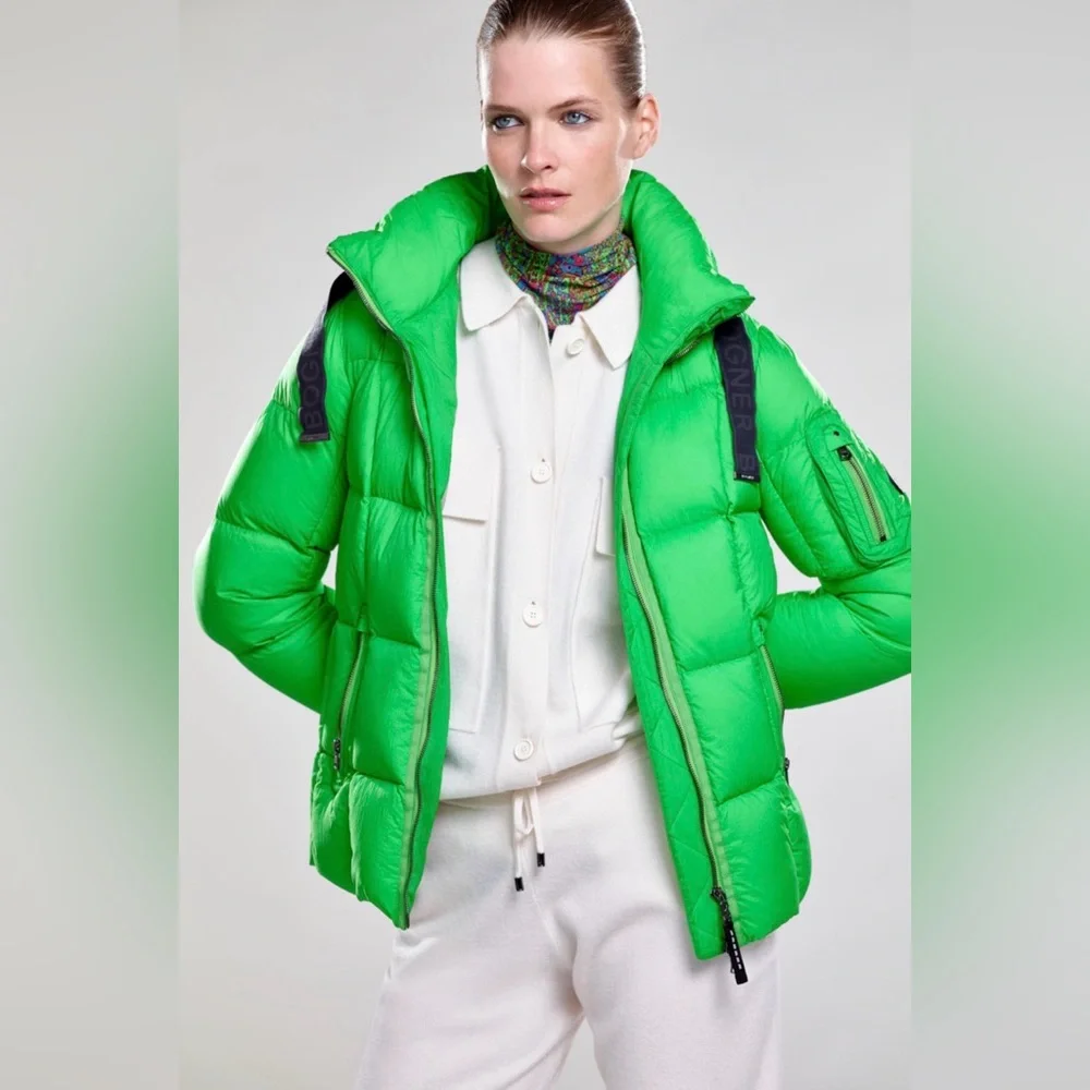 BOGNER Vibrant Lime Green Quilted Puffer Jacket Luxury Ski Coat